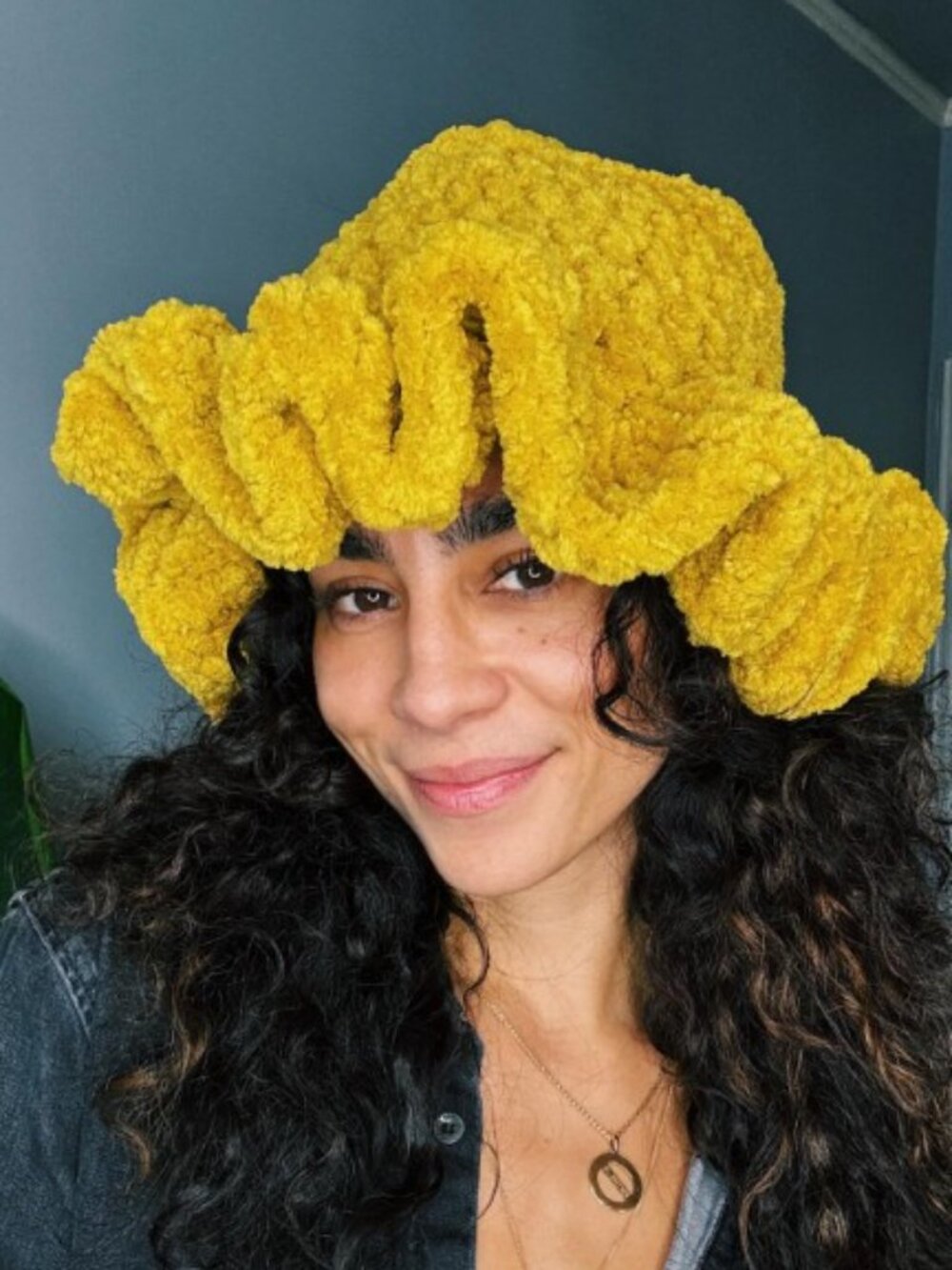 Yellow Crochet Ruffle Bucket Hat Handmade Boho Statement Piece Retro 90s Sz OSFM